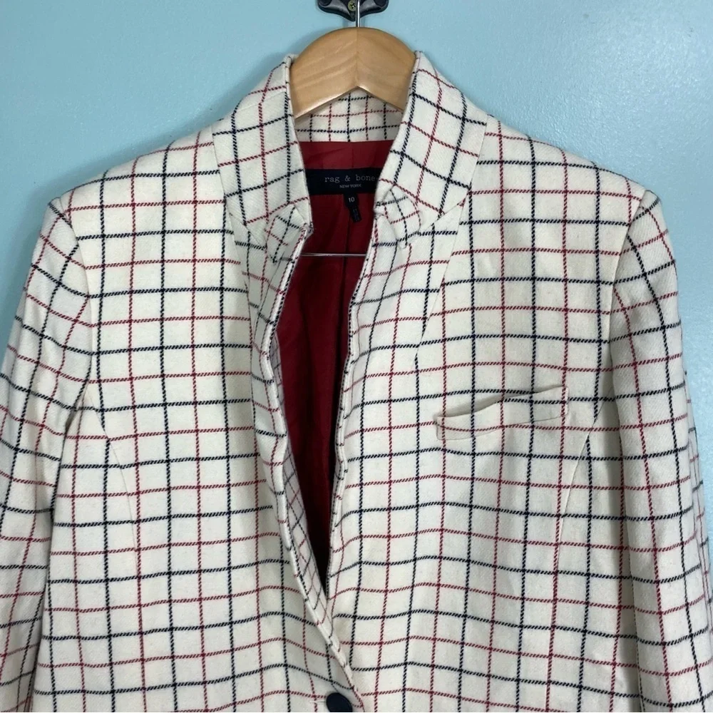 Rag and Bone Nova Oversized Blazer Ivory Check Plaid‎ One Button Sz 10